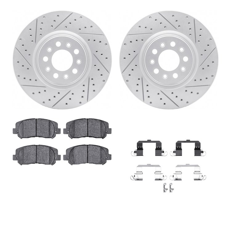 2512-42042 Geoperformance Drilled/Slotted Rotors w/5000 Advanced Brake Pads Kit & Hardware, Fits Select Mopar, Position: Front