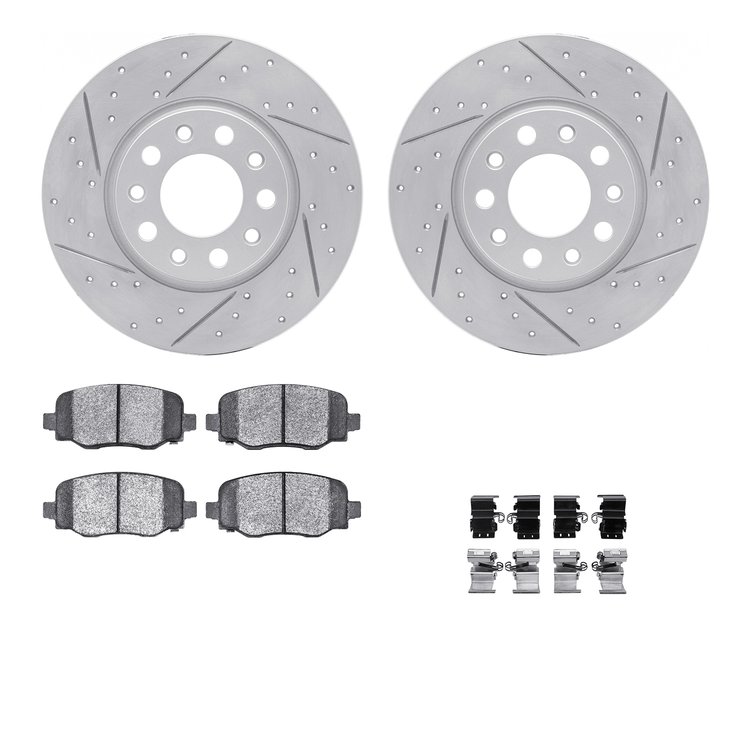 2512-42045 Geoperformance Drilled/Slotted Rotors w/5000 Advanced Brake Pads Kit & Hardware, Fits Select Mopar, Position: Rear