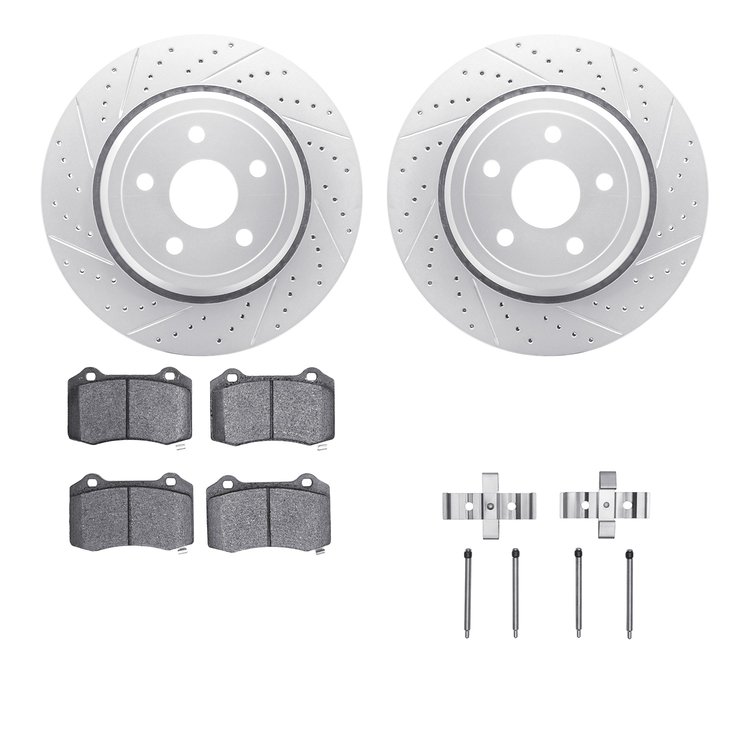 2512-42074 Geoperformance Drilled/Slotted Rotors w/5000 Advanced Brake Pads Kit & Hardware, Fits Select Mopar, Position: Rear