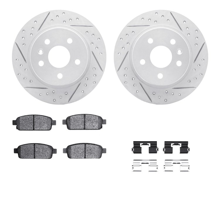 2512-45029 Geoperformance Drilled/Slotted Rotors w/5000 Advanced Brake Pads Kit & Hardware, 2011-2018 GM, Position: Rear
