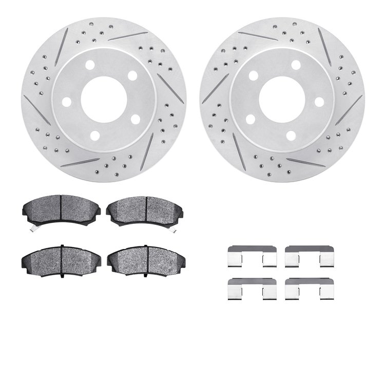 2512-45030 Geoperformance Drilled/Slotted Rotors w/5000 Advanced Brake Pads Kit & Hardware, 1986-1992 GM, Position: Front