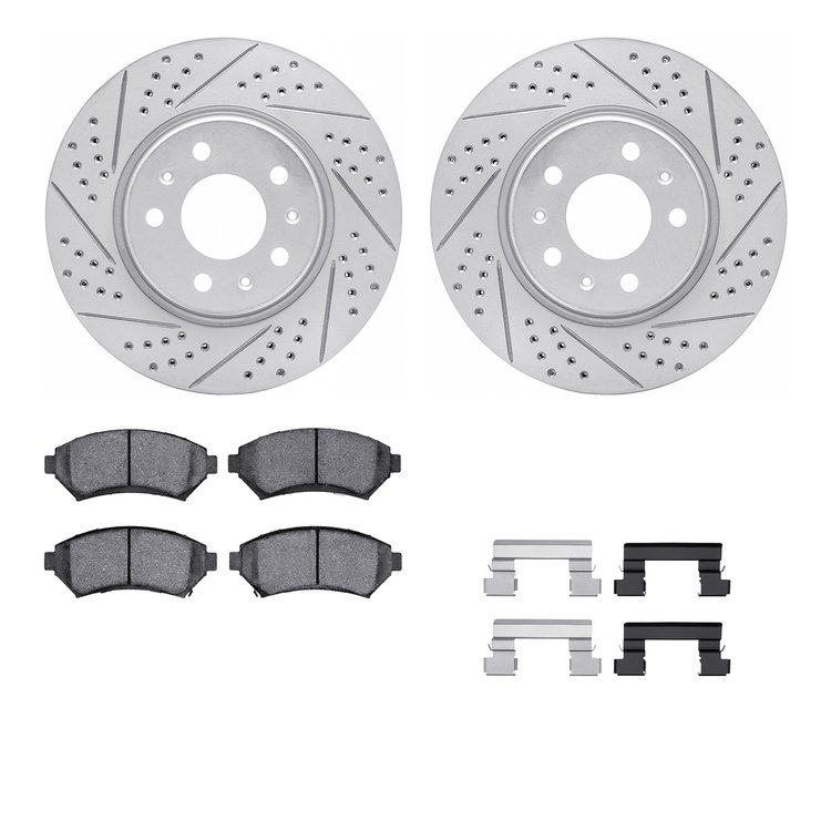 2512-46076 Geoperformance Drilled/Slotted Rotors w/5000 Advanced Brake Pads Kit & Hardware, 2004-2004 GM, Position: Front