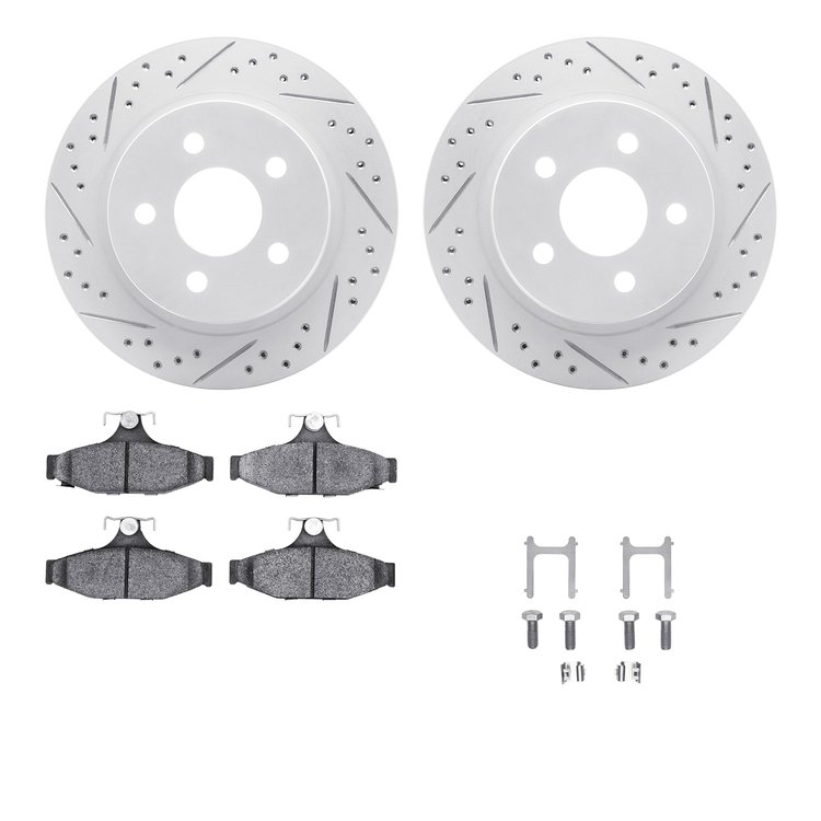 2512-47066 Geoperformance Drilled/Slotted Rotors w/5000 Advanced Brake Pads Kit & Hardware, 1993-1997 GM, Position: Rear