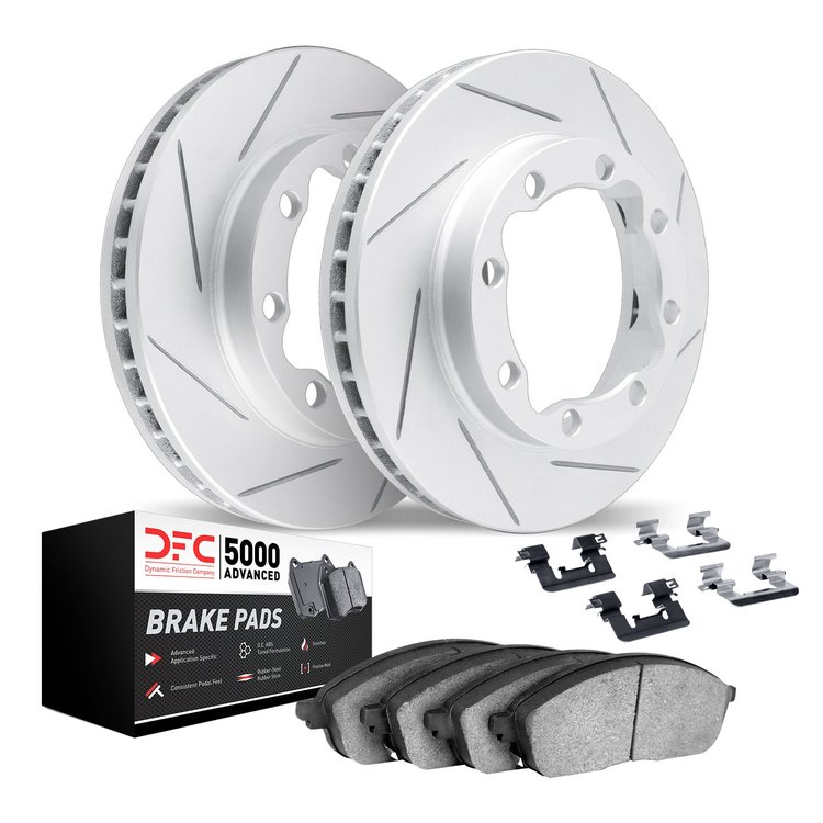 2512-48211 Geoperformance Slotted Brake Rotors w/5000 Advanced Brake Pads Kit & Hardware, 2018-2020 GM, Position: Rear