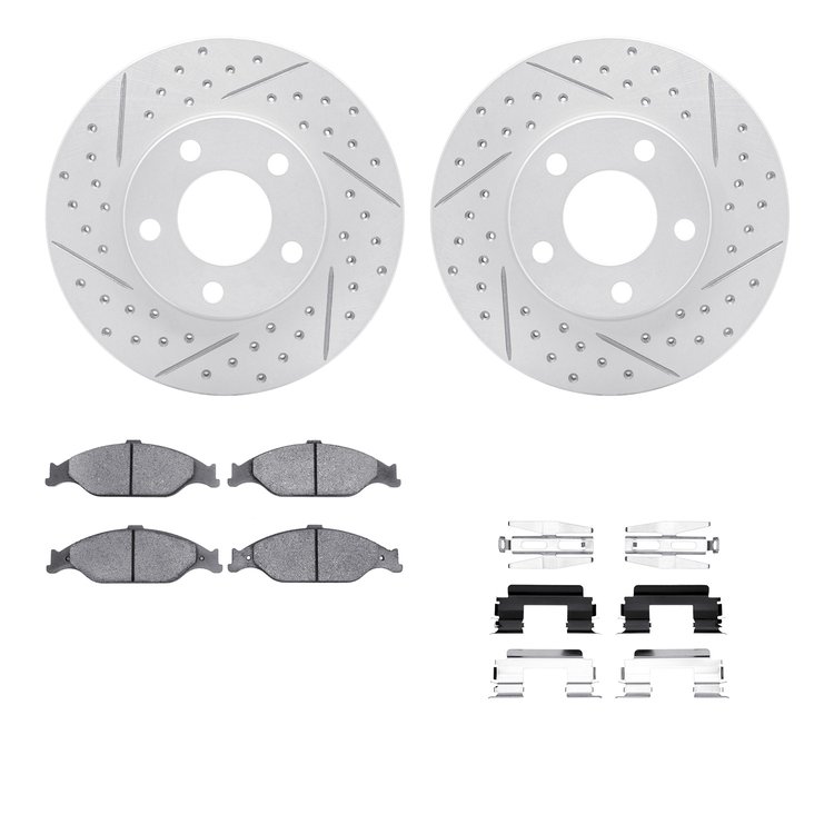 2512-54007 Geoperformance Drilled/Slotted Rotors w/5000 Advanced Brake Pads Kit & Hardware, 1999-2004 Ford/Lincoln/Mercury/Mazda