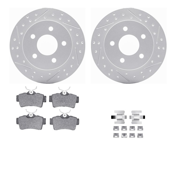 2512-54008 Geoperformance Drilled/Slotted Rotors w/5000 Advanced Brake Pads Kit & Hardware, 1994-2004 Ford/Lincoln/Mercury/Mazda