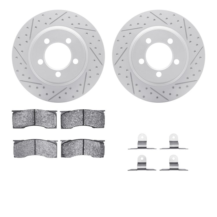 2512-54017 Geoperformance Drilled/Slotted Rotors w/5000 Advanced Brake Pads Kit & Hardware, 1967-1967 Ford/Lincoln/Mercury/Mazda