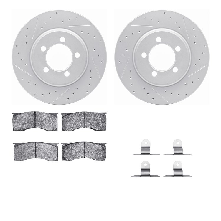 2512-54018 Geoperformance Drilled/Slotted Rotors w/5000 Advanced Brake Pads Kit & Hardware, 1965-1966 Ford/Lincoln/Mercury/Mazda