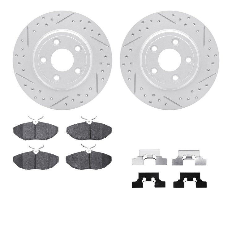 2512-54024 Geoperformance Drilled/Slotted Rotors w/5000 Advanced Brake Pads Kit & Hardware, 2003-2005 Jaguar, Position: Rear