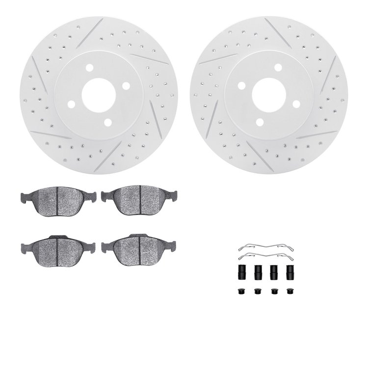 2512-54026 Geoperformance Drilled/Slotted Rotors w/5000 Advanced Brake Pads Kit & Hardware, 2002-2004 Ford/Lincoln/Mercury/Mazda
