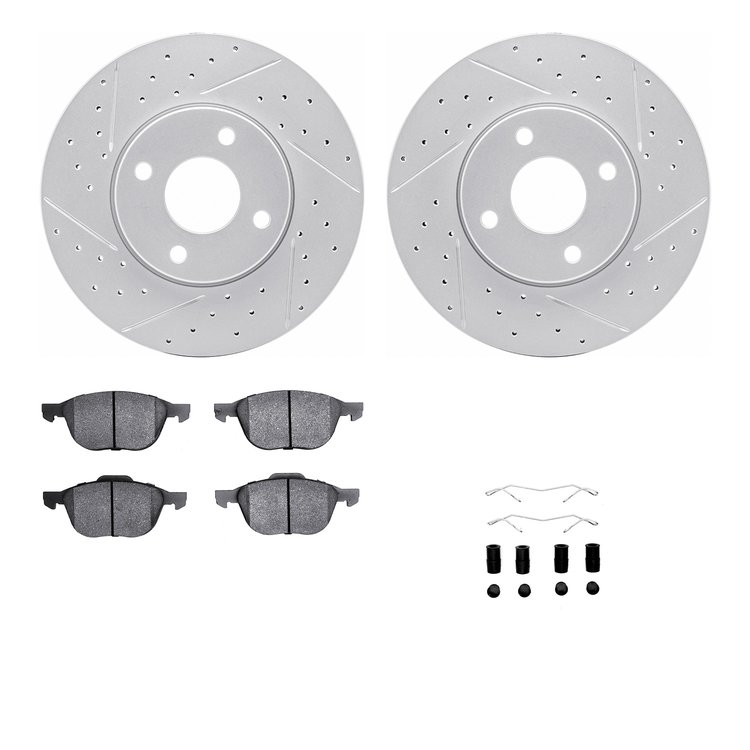 2512-54030 Geoperformance Drilled/Slotted Rotors w/5000 Advanced Brake Pads Kit & Hardware, 2005-2012 Ford/Lincoln/Mercury/Mazda