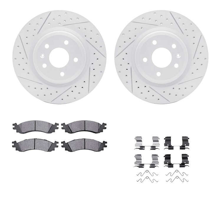 2512-54045 Geoperformance Drilled/Slotted Rotors w/5000 Advanced Brake Pads Kit & Hardware, 2010-2010 Ford/Lincoln/Mercury/Mazda