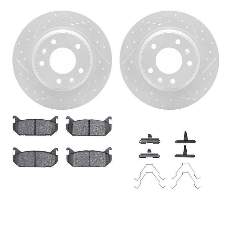 2512-54049 Geoperformance Drilled/Slotted Rotors w/5000 Advanced Brake Pads Kit & Hardware, 1998-2002 Ford/Lincoln/Mercury/Mazda