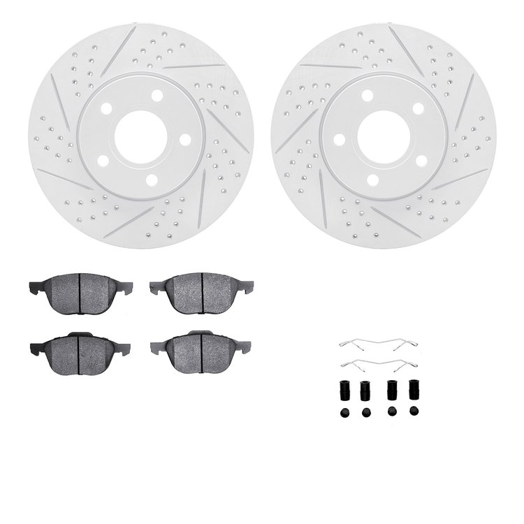 2512-54057 Geoperformance Drilled/Slotted Rotors w/5000 Advanced Brake Pads Kit & Hardware, 2012-2018 Ford/Lincoln/Mercury/Mazda