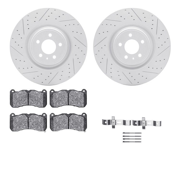 2512-54063 Geoperformance Drilled/Slotted Rotors w/5000 Advanced Brake Pads Kit & Hardware, 2013-2014 Ford/Lincoln/Mercury/Mazda