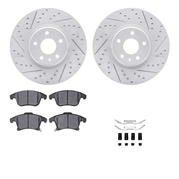 2512-54064 Geoperformance Drilled/Slotted Rotors w/5000 Advanced Brake Pads Kit & Hardware, 2013-2020 Ford/Lincoln/Mercury/Mazda