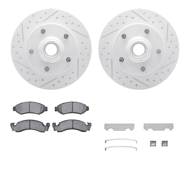2512-54082 Geoperformance Drilled/Slotted Rotors w/5000 Advanced Brake Pads Kit & Hardware, 1973-1985 Ford/Lincoln/Mercury/Mazda