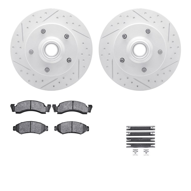 2512-54083 Geoperformance Drilled/Slotted Rotors w/5000 Advanced Brake Pads Kit & Hardware, 1986-1993 Ford/Lincoln/Mercury/Mazda