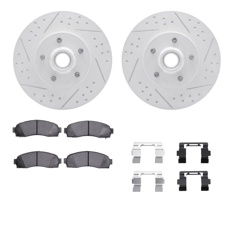 2512-54099 Geoperformance Drilled/Slotted Rotors w/5000 Advanced Brake Pads Kit & Hardware, 2003-2011 Ford/Lincoln/Mercury/Mazda