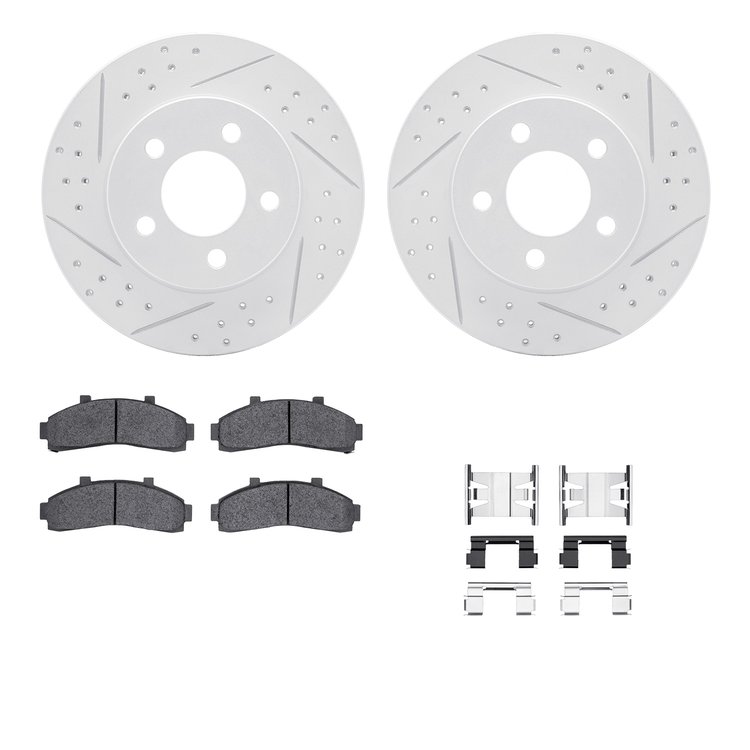 2512-54101 Geoperformance Drilled/Slotted Rotors w/5000 Advanced Brake Pads Kit & Hardware, 1995-2002 Ford/Lincoln/Mercury/Mazda