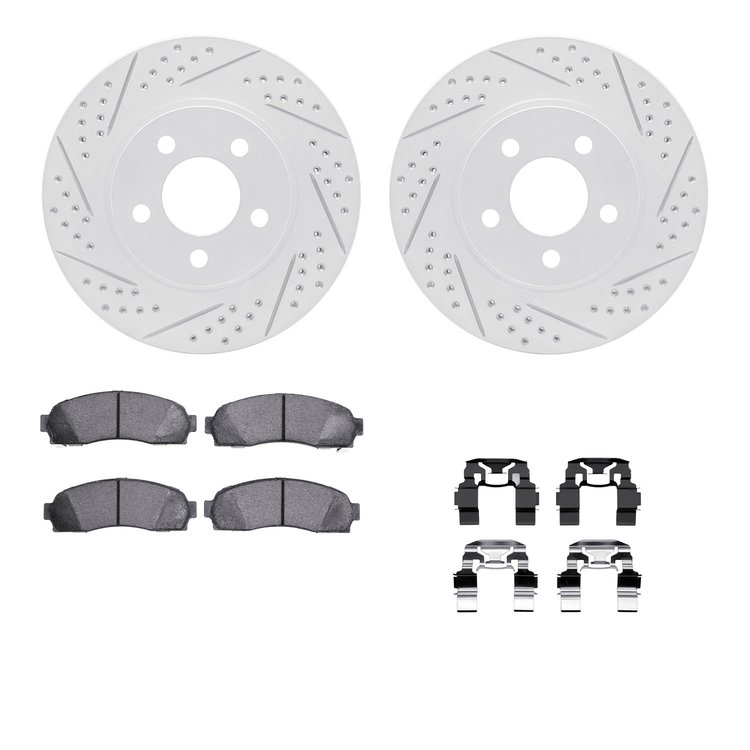 2512-54117 Geoperformance Drilled/Slotted Rotors w/5000 Advanced Brake Pads Kit & Hardware, 2001-2002 Ford/Lincoln/Mercury/Mazda