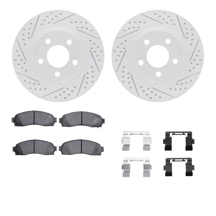 2512-54118 Geoperformance Drilled/Slotted Rotors w/5000 Advanced Brake Pads Kit & Hardware, 2003-2011 Ford/Lincoln/Mercury/Mazda