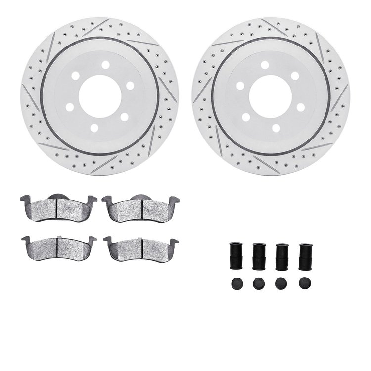 2512-54128 Geoperformance Drilled/Slotted Rotors w/5000 Advanced Brake Pads Kit & Hardware, 2010-2017 Ford/Lincoln/Mercury/Mazda