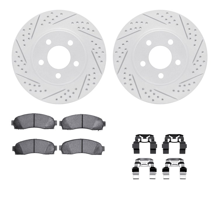 2512-54139 Geoperformance Drilled/Slotted Rotors w/5000 Advanced Brake Pads Kit & Hardware, 2003-2005 Ford/Lincoln/Mercury/Mazda