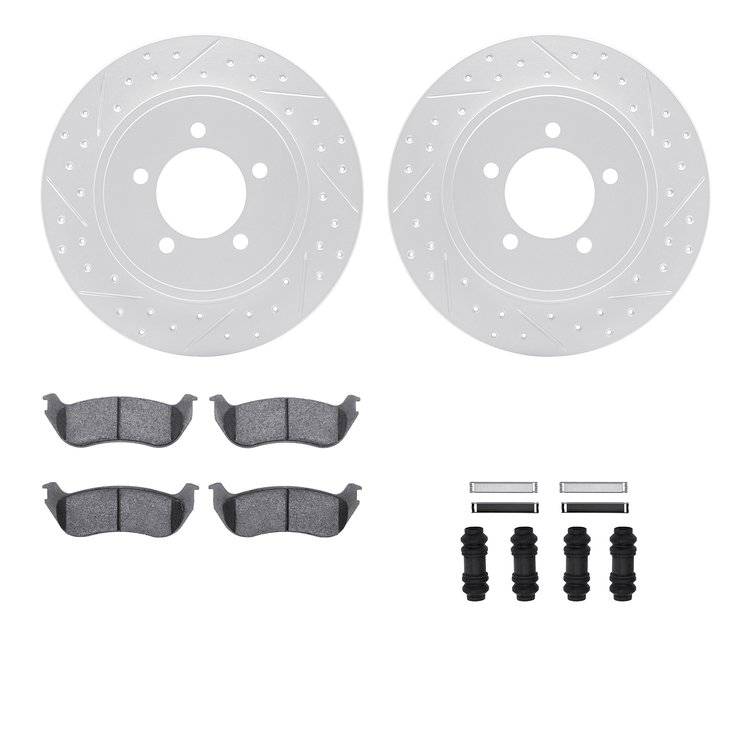 2512-54145 Geoperformance Drilled/Slotted Rotors w/5000 Advanced Brake Pads Kit & Hardware, 2002-2005 Ford/Lincoln/Mercury/Mazda