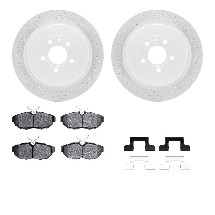 2512-54152 Geoperformance Drilled/Slotted Rotors w/5000 Advanced Brake Pads Kit & Hardware, 2013-2014 Ford/Lincoln/Mercury/Mazda