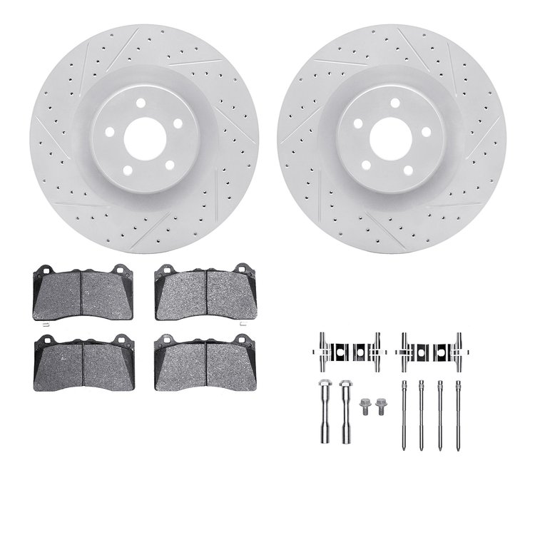 2512-54153 Geoperformance Drilled/Slotted Rotors w/5000 Advanced Brake Pads Kit & Hardware, 2016-2018 Ford/Lincoln/Mercury/Mazda