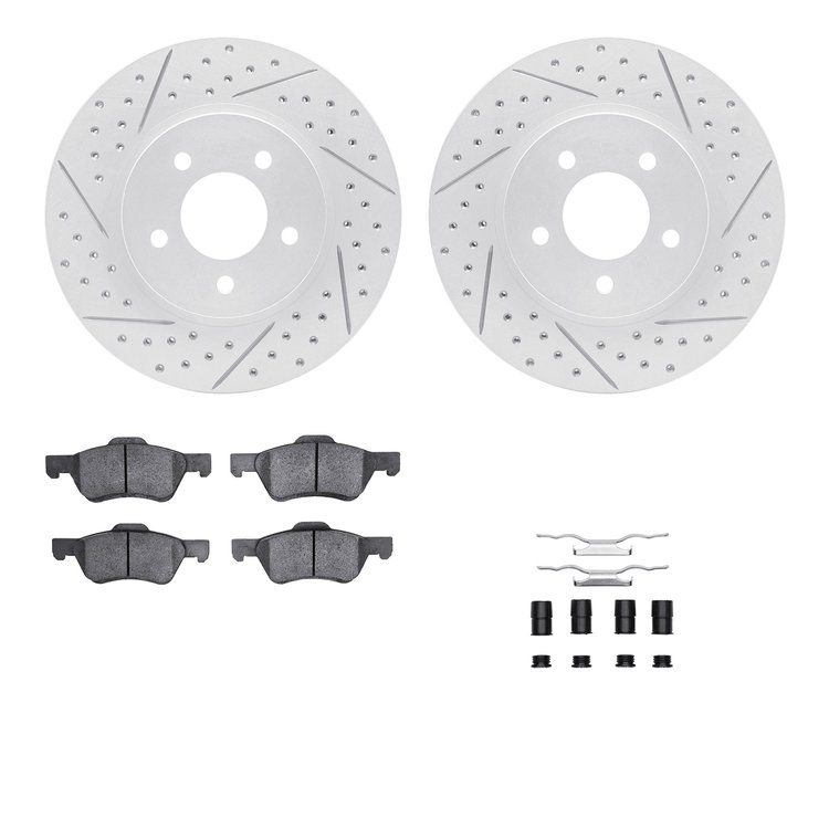 2512-54170 Geoperformance Drilled/Slotted Rotors w/5000 Advanced Brake Pads Kit & Hardware, 2008-2012 Ford/Lincoln/Mercury/Mazda