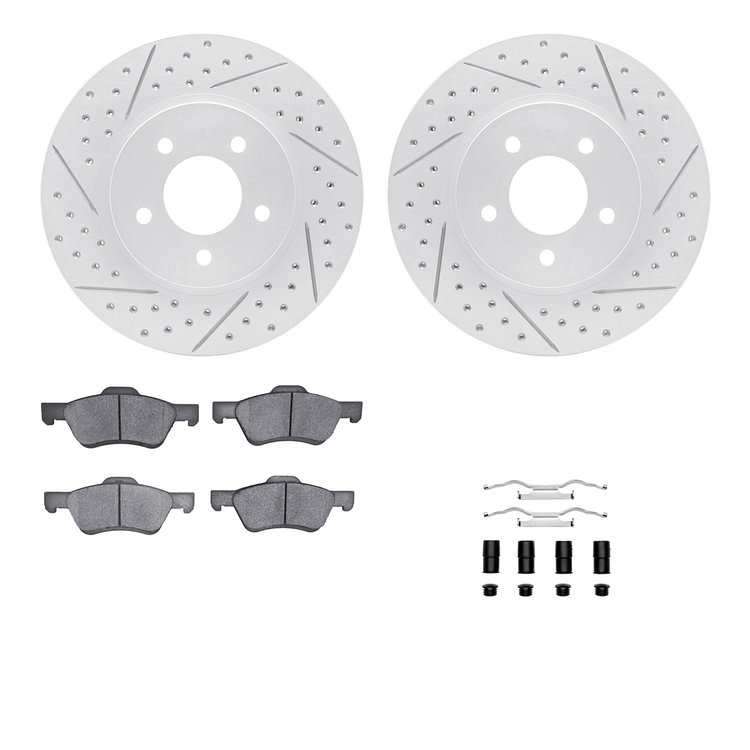 2512-54171 Geoperformance Drilled/Slotted Rotors w/5000 Advanced Brake Pads Kit & Hardware, 2009-2012 Ford/Lincoln/Mercury/Mazda