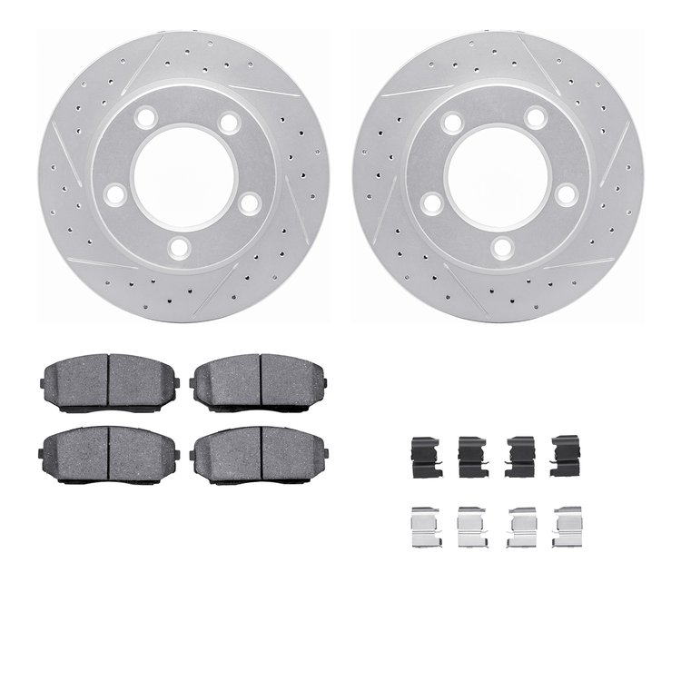 2512-54188 Geoperformance Drilled/Slotted Rotors w/5000 Advanced Brake Pads Kit & Hardware, 2007-2015 Ford/Lincoln/Mercury/Mazda