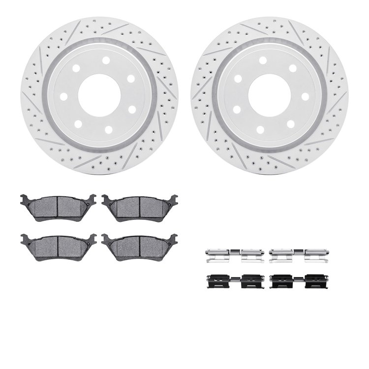 2512-54207 Geoperformance Drilled/Slotted Rotors w/5000 Advanced Brake Pads Kit & Hardware, 2012-2014 Ford/Lincoln/Mercury/Mazda
