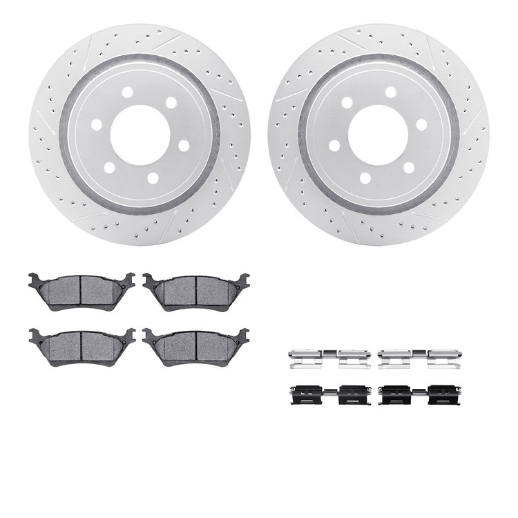 2512-54208 Geoperformance Drilled/Slotted Rotors w/5000 Advanced Brake Pads Kit & Hardware, 2012-2020 Ford/Lincoln/Mercury/Mazda