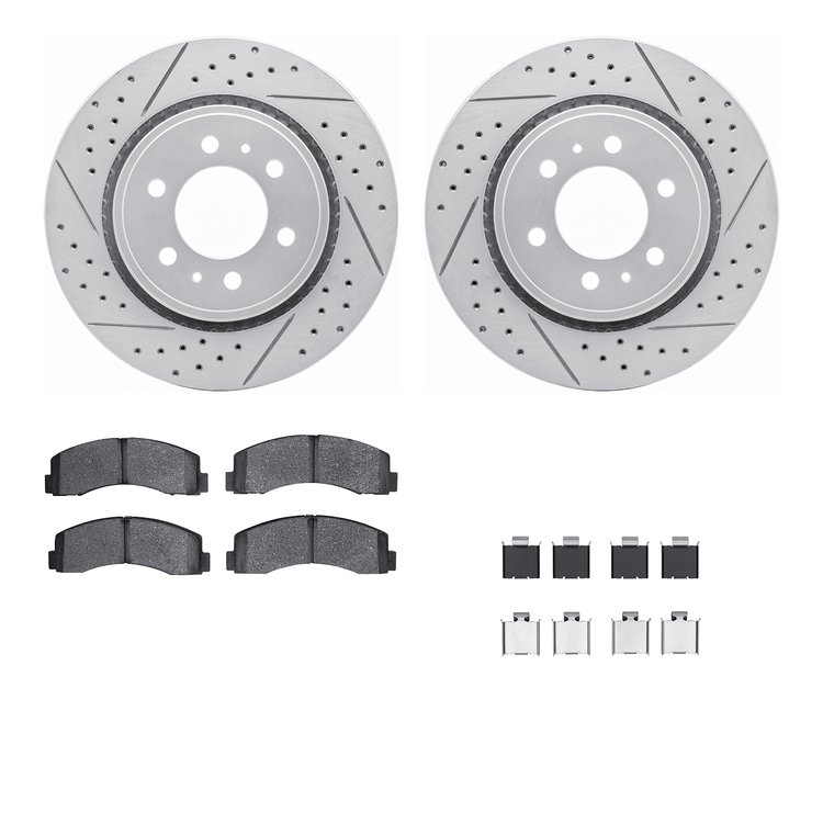 2512-54223 Geoperformance Drilled/Slotted Rotors w/5000 Advanced Brake Pads Kit & Hardware, 2010-2021 Ford/Lincoln/Mercury/Mazda