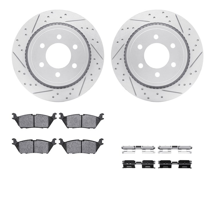 2512-54228 Geoperformance Drilled/Slotted Rotors w/5000 Advanced Brake Pads Kit & Hardware, 2015-2017 Ford/Lincoln/Mercury/Mazda