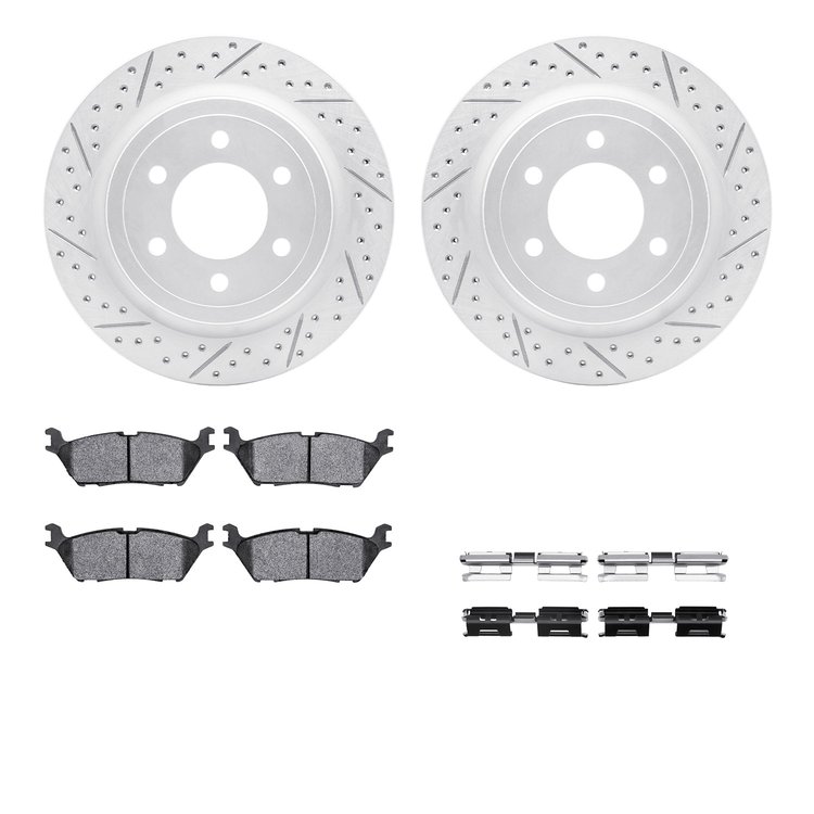 2512-54229 Geoperformance Drilled/Slotted Rotors w/5000 Advanced Brake Pads Kit & Hardware, 2018-2021 Ford/Lincoln/Mercury/Mazda