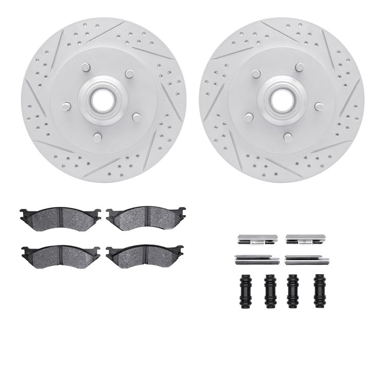 2512-54471 Geoperformance Drilled/Slotted Rotors w/5000 Advanced Brake Pads Kit & Hardware, 1999-2004 Ford/Lincoln/Mercury/Mazda