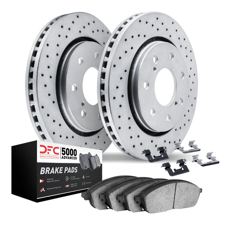 2512-54516 Geoperformance Drilled Brake Rotors w/5000 Advanced Brake Pads Kit & Hardware, 2004-2009 Ford/Lincoln/Mercury/Mazda, 