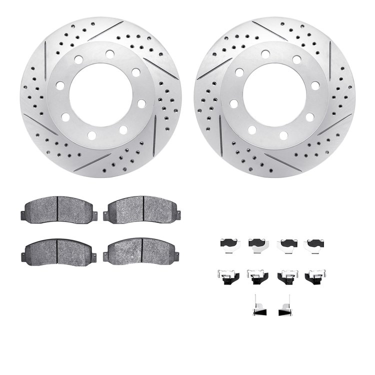 2512-54535 Geoperformance Drilled/Slotted Rotors w/5000 Advanced Brake Pads Kit & Hardware, 2005-2011 Ford/Lincoln/Mercury/Mazda