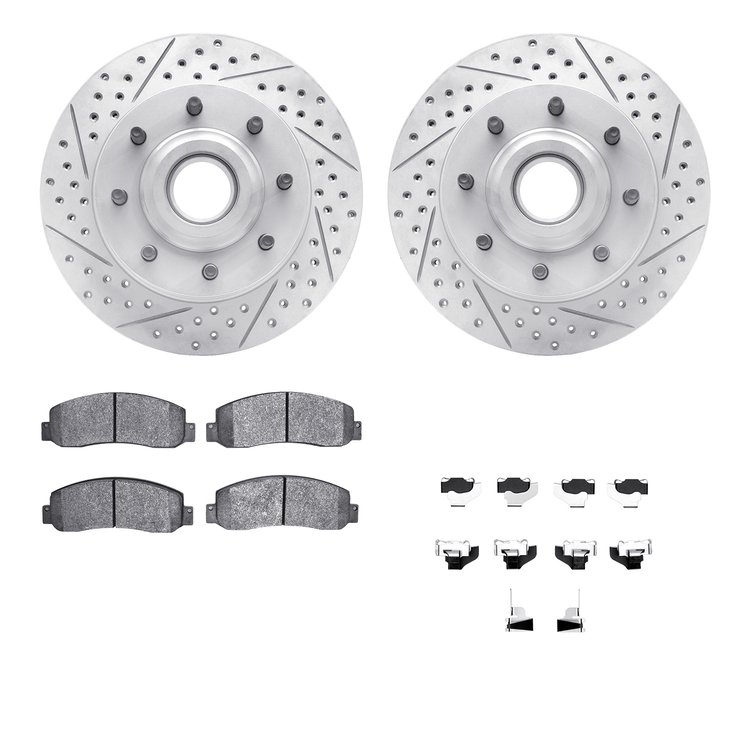 2512-54567 Geoperformance Drilled/Slotted Rotors w/5000 Advanced Brake Pads Kit & Hardware, 2006-2012 Ford/Lincoln/Mercury/Mazda