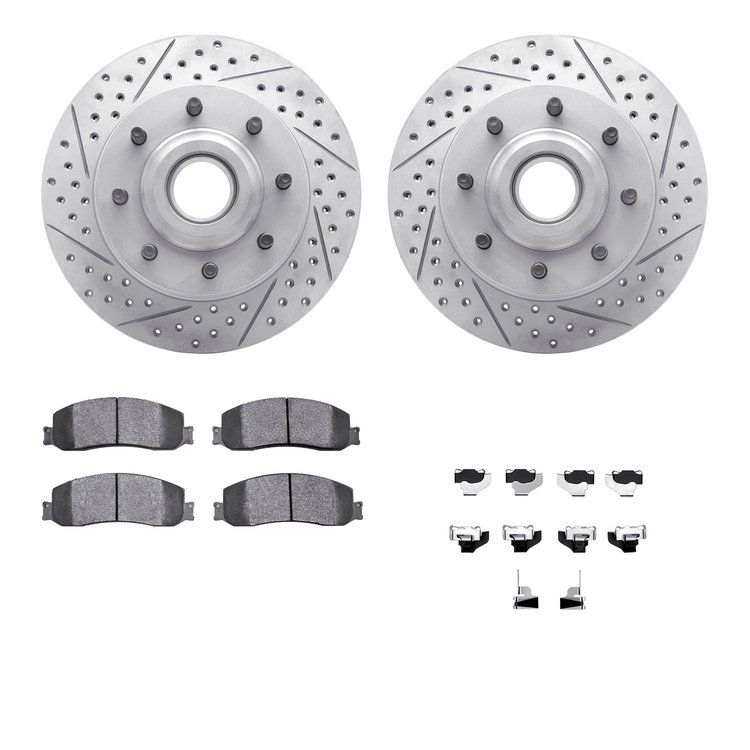 2512-54569 Geoperformance Drilled/Slotted Rotors w/5000 Advanced Brake Pads Kit & Hardware, 2012-2012 Ford/Lincoln/Mercury/Mazda