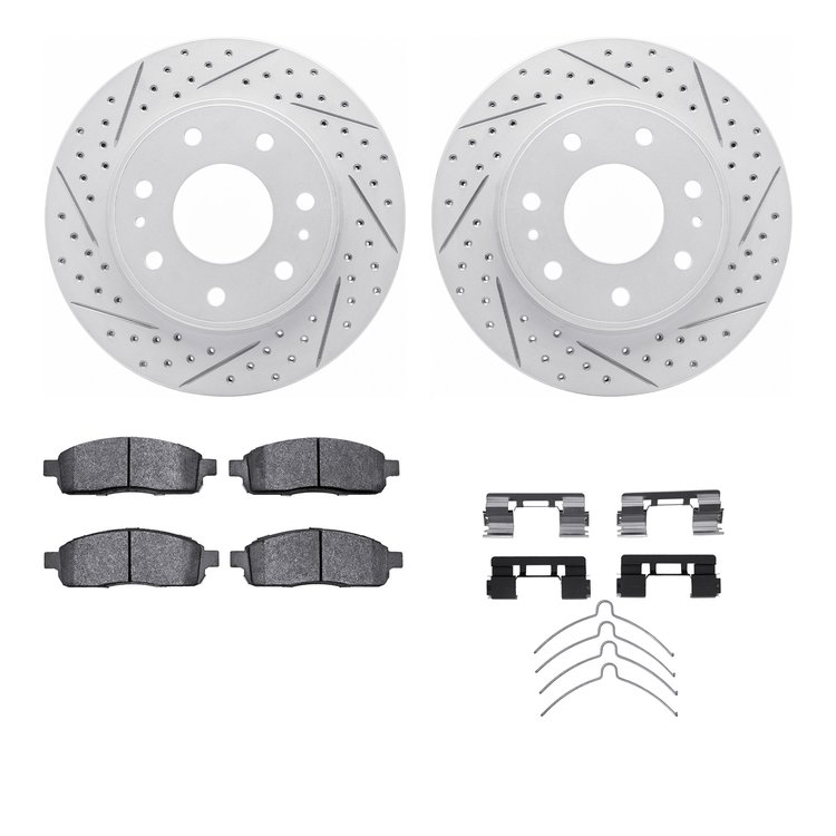 2512-54584 Geoperformance Drilled/Slotted Rotors w/5000 Advanced Brake Pads Kit & Hardware, 2009-2009 Ford/Lincoln/Mercury/Mazda
