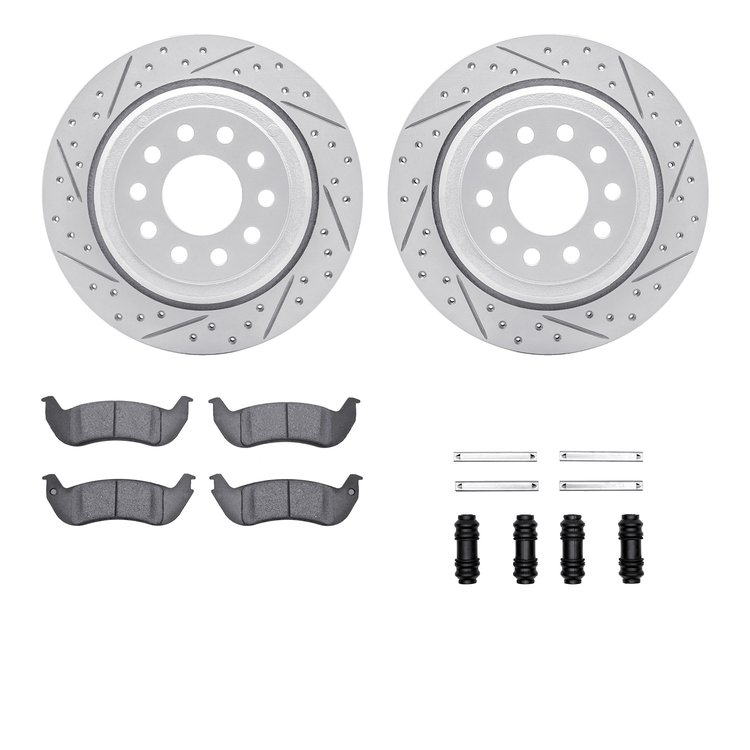 2512-55000 Geoperformance Drilled/Slotted Rotors w/5000 Advanced Brake Pads Kit & Hardware, 2003-2011 Ford/Lincoln/Mercury/Mazda