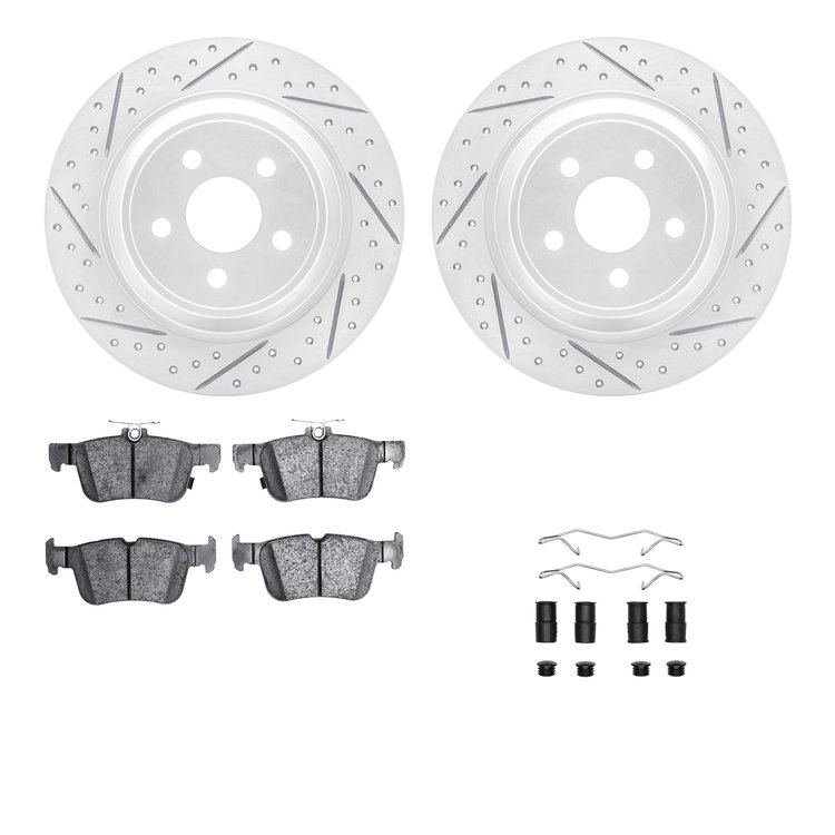 2512-55009 Geoperformance Drilled/Slotted Rotors w/5000 Advanced Brake Pads Kit & Hardware, Fits Select Ford/Lincoln/Mercury/Maz