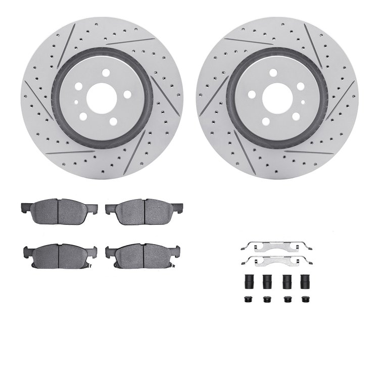2512-55010 Geoperformance Drilled/Slotted Rotors w/5000 Advanced Brake Pads Kit & Hardware, 2015-2020 Ford/Lincoln/Mercury/Mazda