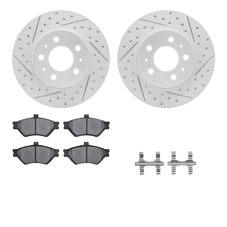 2512-56000 Geoperformance Drilled/Slotted Rotors w/5000 Advanced Brake Pads Kit & Hardware, 1995-1997 Ford/Lincoln/Mercury/Mazda