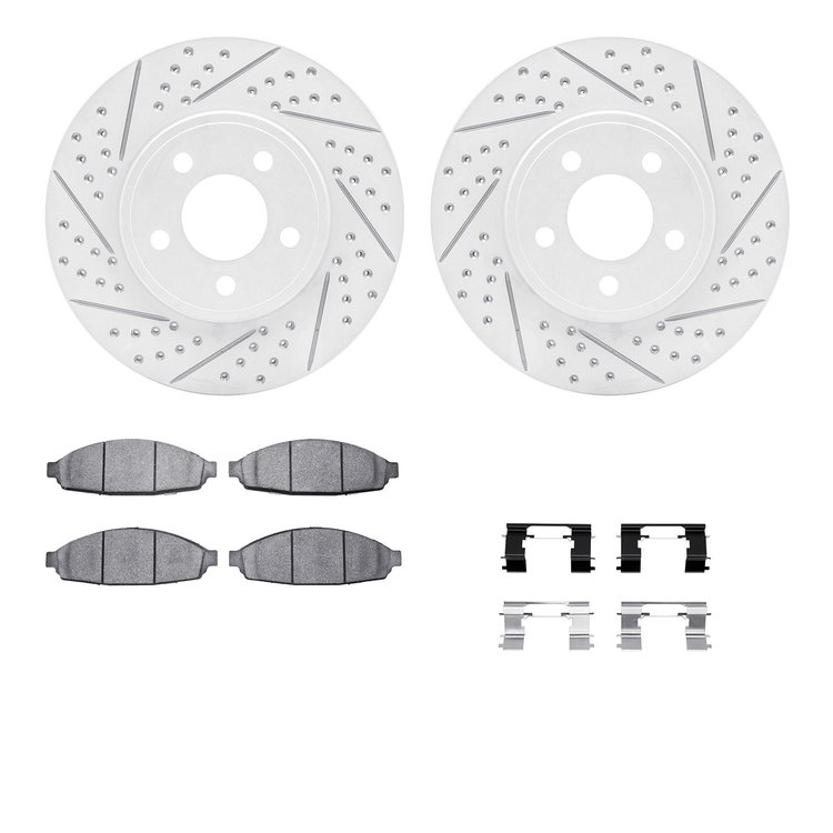 2512-56003 Geoperformance Drilled/Slotted Rotors w/5000 Advanced Brake Pads Kit & Hardware, 2003-2011 Ford/Lincoln/Mercury/Mazda